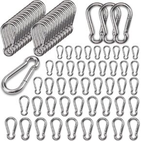 100Pcs M6 Spring Snap Hooks Carabiner, 2-3/8" Carabiner Clip, Heavy Duty Small Carabiner, 260LBS Holding Capacity Carbon Steel Snap Clip Hook for Swing, Hammock, Gym, Outdoor Hiking, Camping