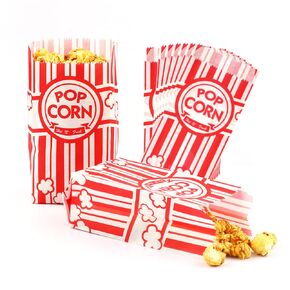 100 Pcs 1 OZ Popcorn Bags Red and white Bulk Popcorn Bags for individual servings Small Popcorn Bag for Movie, Theater, Carnival Party, Decorations