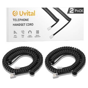 Uvital Phone Handset Cord Detangler for Desk Phone, RJ9 2Pack 10FT Landline Phone Cord(Coiled Length: 1.2FT) and 2 Pack Anti-Tangle Telephone Cord Untangler, 360° Rotating Swivel, Black