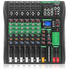 12 Channel Audio Mixer, Professional DJ Mixer Board Sound Music Mixing Console Digital Mixer with Reverb, Bluetooth, USB Port, 48V Phantom Power for Recording Karaoke Podcasting