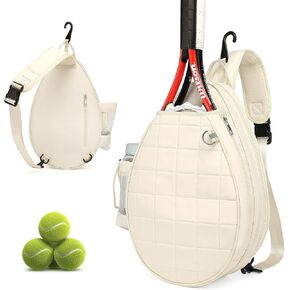 Tennis Bag, Quilted Tennis Backpack Holds 2 Rackets, Waterproof Crossbody Sling Pickleball Bags for Women, Men and Youth