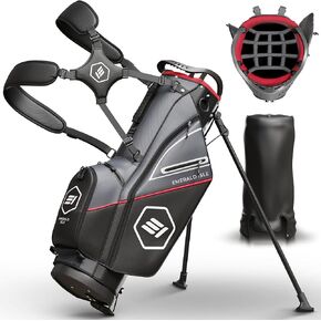 14 Way Full Length Divider Golf Bag Stand - Heavy Duty Golf Carry Bag with Rain Hood, Multiple Pockets, Padded Handle & Strap - Golf Club Bag Standing, Lightweight Golf Bags for Men Women