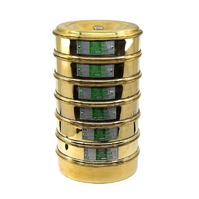 EISCO Set of 6 Test Sieves, 8 Inch - ASTM No. 10, 18, 35, 60, 120 & 230 - Brass Frames with Stainless Steel Wire Mesh - Stackable with Receiving Pan & Top