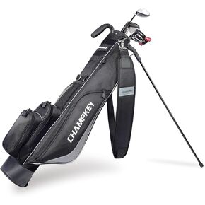 CHAMPKEY Premium Sunday Bag with Stand and Strap - Professional Pitch and Putt Lightweight Golf Bag for The Driving Range, Par 3 and Executive Courses (Black)