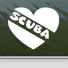 Love Scuba Diver Heart White Sticker Dive Flag Laptop Vinyl White Decal