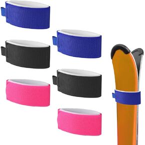 6pcs Ski Fastener Straps, Adjustable Ski Wraps Straps Ski Fastener Tape Ski Storage Ties with Protective Pad for Winter Sports Accessories (Rose Red, Blue, Black)