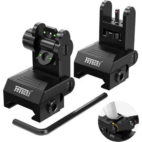 Feyachi Flip Up Sights Fiber Optics Iron Sight with Green Red Sight Front and Rear Backup Rifle Sight for Picatinny Rail