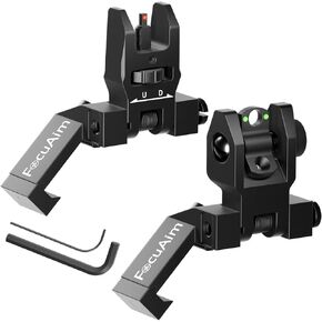 T3 Fiber Optic Offset Iron Sight, Low Profile 45 Degree Front and Rear Backup Sights with Green Red Dot for Picatinny Mount, Spring-Loaded and Tool-Free Adjustment