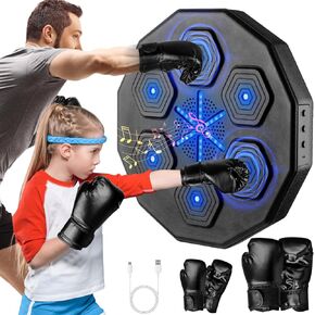 Beyn 2024 New Music Boxing Machine, Upgraded 2.0 Smart Bluetooth Music Boxing Parent-Child Games, Wall-Mounted Exercise Equipment for Home Exercise, black