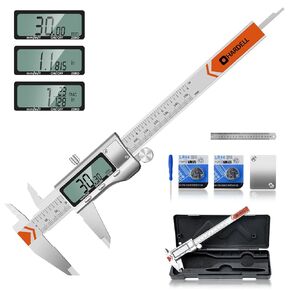 Digital Caliper, HARDELL 6 Inch Measuring Tool with Stainless Steel, Protection Design, Easy Switch from Inch Metric Fraction, Large LCD Screen 150mm for Household/DIY