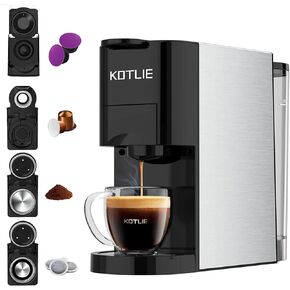 KOTLIE 5in1 Level 7 Water Volume Espresso Machine, 19Bar Single Serve Coffee Maker for KEU* K-Cup Capsules/NES* Original/Dolce Gusto//Ground Coffee/44mm ESE,Hot&Cold Brew Coffee Machine