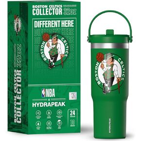 كوب Hydrapeak x NBA مرخص رسميًا من Los Angeles Lakers سعة 32oz Nomad من الفولاذ المقاوم للصدأ مع مقبض وغطاء من القش، زجاجة مياه مقاومة للتسرب في صندوق هدايا بإصدار محدود لهواة التجميع