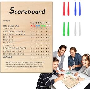 BUSOHA Score Board Compatible with Phase 10 - Wooden Scoreboard for Phase 10 Card Game with 8 Pegs Scoreboard for Board Games Family Party Birthday Christmas