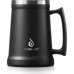 كوب بيرة معزول من Ideus، كوب بيرة من الفولاذ المقاوم للصدأ بجدار مزدوج، 24/32 أونصة، كوب بيرة عملاق من الفولاذ المقاوم للصدأ مع مقبض كبير (34 أونصة (1000 مل)، أسود)