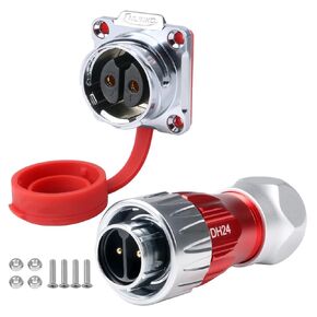 CNLINKO DH-24 2 PIN Industrial Waterproof Connectors, IP68 Circular Connector, Hard Metal Anti-Interference Shell, Quick Plug Aviation Connector, M24 Panel Mount Flange Socket (2-Pin)