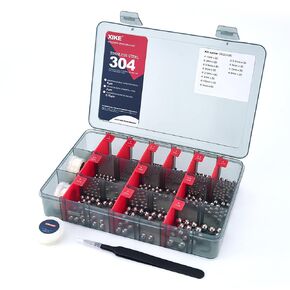 XIKE 330PCS 1-12mm Stainless Steel Balls, Assortment Kit Precision Bearing Steel Balls Kit with Tweezer Storage Box,1/2/2.5/3/3.5/4/4.5/5/5.5/6/7/8/9/10/11/12mm (16 Sizes)