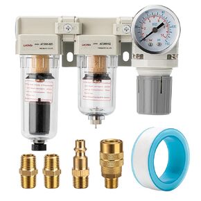 Air Pressure Regulator 1/4 NPT,Air Compressor Water Separator(0-150PSI),Air Compressor Dryer Auto Drain+Semi-Auto Drain-Double Air Filters