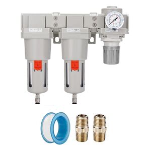 NANPU 1" NPT Air Drying System - Double Air Filters, Air Pressure Regulator Combo - Semi-Auto Drain, Poly Bowl