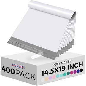 Fuxury 400 Pcs Poly Mailers 14.5x19 Inch, Bulk Shipping Bags for Clothing, Strong Adhesive Shipping Envelopes for Small Business Suppliers,Waterproof Mailers Poly Bags Mailing Envelopes White