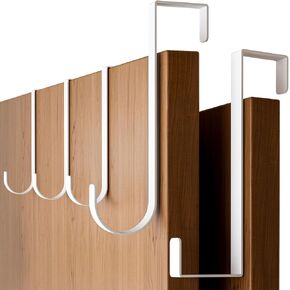 4smile Over The Door Hooks 5 Pack - White Coat Hanger x 4 & 2-Sided Wreath Hanger x 1 Set, Towel Holder for Door Width up to 1 3/8", Hooks for Hanging with Anti-Scratch Pads & Removable Non-Slip Dots