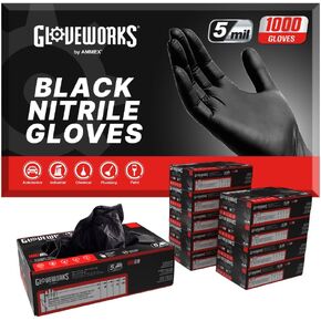 GLOVEWORKS Black Disposable Nitrile Industrial Gloves, 5 Mil, Latex & Powder-Free, Food-Safe, Textured
