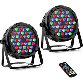 36LEDs RGB Par Lights 2 Pack - 36W LED Par Can Lights Sound Activated with Remote DMX Control Uplights for Wedding Party DJ Events Music Dance Church Stage Lighting