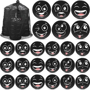 Wettarn 24 Pcs Novelty Foam Ice Hockey Pucks 3" Emotion Face Mini Knee Indoor Hockey Pucks with Mesh Bag for Practicing and Training Party Favors Birthday Fun Gift Decoration