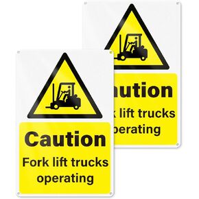 2 Pack Caution Fork Lift Trucks Operating Sign 8 × 12 Inches Watch For Forklift Traffic Aluminum Sign for Business Factory Workplace