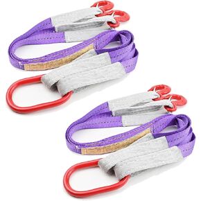 2 PCS Lifting Slings Straps with Hooks - 3.3 FT, 4409LB Pounds Capacity, Polyester Bridle Sling, Heavy Duty Two Leg Rigging Strap for Engines, Cranes, Hoists, Truck, Purple