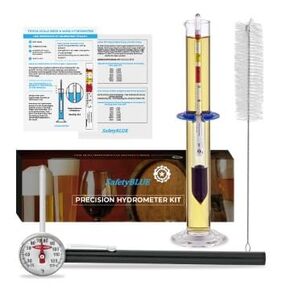 Hydrometer Wine-Beer-Cider-Mead-Kombucha Kit - Professional Grade- Made in USA Kit Includes: Triple Scale Hydrometer - Bi-Metal Thermometer - Glass Cylinder with Spill Ring - Brush - Instructions
