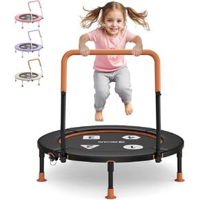 BCAN 36'' Toddler Trampoline, Foldable Mini Trampoline for Kids Ages 1-6, Adjustable Handle, Safety Pad & Foldable Legs, Baby Trampoline Indoor/Garden, Gift for Boy and Girl