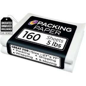 Economy Pack White Bulk Packing Paper | Newsprint Paper | 160 sheets | 27" x 17" | 5 lb | Sheets for Moving - Must Have in Your Moving Supplies, Packing Materials, Newspaper Paper, Moving Paper Wrap