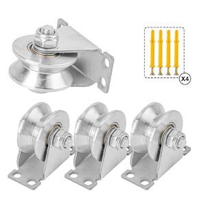 4 Pack 2 Inch V Groove Wheel Pulley, 201 Stainless Steel V Groove Caster Wheels with Screw, Load Capacity 880 lbs Pressure Bearing Silent Pulley Block for Sliding Gates, Moving, Outdoor