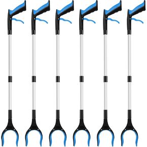 Tessco 6 Pcs Elderly Grabber Reacher Tool 360 Rotating Anti-Slip Jaw with Strong Grip Heavy Duty Pick Up Stick for Senior Assist Arm Extension (Blue, Classic)