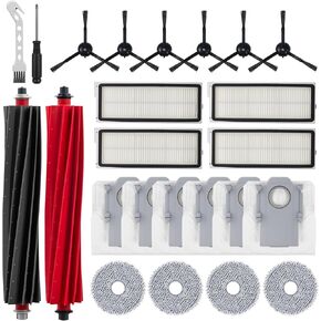24PCS Replacement Part for Roborock Qrevo Master/ V20/ P10s Pro Robot Vacuum Cleaner Accessories Kit- 1 Main Brush 4 HEPA Filter 4 Mop Cloth Pad 6 Side Brush 6 Dust Bag 1 Cleaning Tool 1 Screwdrivers