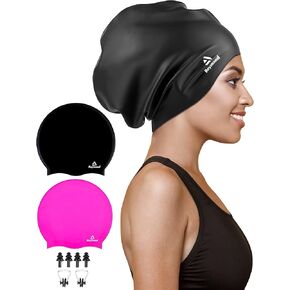 2 Pack Extra Large Swim Cap for Braids and Dreadlocks, Silicone Swimming Caps for Long Hair, Weaves, Extensions, Curls & Afros, Waterproof Adult Swim Hats Bathing Caps for Women Men