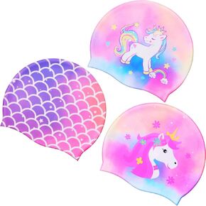 Syhood 3 Pcs Kids Swim Caps Baby Waterproof Bathing Caps Children Cartoon Swimming Hat for Long Short Hair Kids Boys Girls in Kuwait
