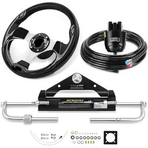 150HP Hydraulic Outboard Steering Kit, Marine Hydraulic Steering System with Bi-Directional Locking Cylinders and 24 ft High Strength Nylon Hose, Single Station, Single Engine Use
