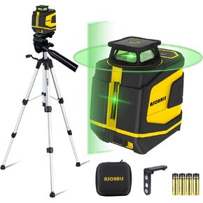 360° Laser-Level-with-Tripod Self-Leveling, Green Cross Line Laser with Horizontal Vertical Beam, Lazer Tool for Picture Hanging Construction Floor Tile Wall, Carrying Pouch Battery Included