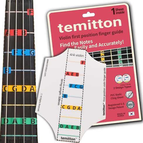 Non-Adhesive Violin Finger Guide for Adult/Kids Beginner, Static Cling Sheet, Fingerboard Stickers, Notes practice tape (Type B_Note Names, 4/4 full size) in Saudi Arabia