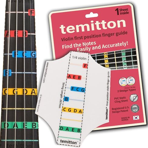 Non-Adhesive Violin Finger Guide for Adult/Kids Beginner, Static Cling Sheet, Fingerboard Stickers, Notes practice tape (Type B_Note Names, 4/4 full size) in Saudi Arabia