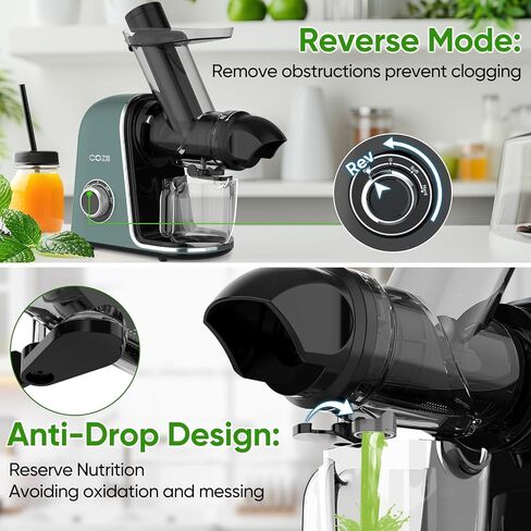 COZII Cold Press Juicer,Slow Masticating Juicer Soft/hard Mode & Quiet Motor,3.6 Inch Large Feed Chute For Vegetable and Fruit,Easy to Clean 150W Juice Machines,Dishwasher Safe,High Juice Yield in Saudi Arabia