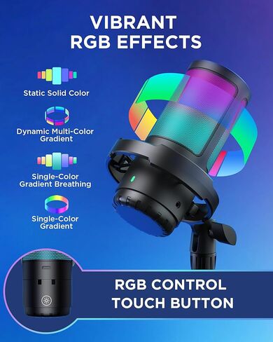 InnoGear USB Gaming Microphone Set, Noise Cancellation Condenser Mic with Boom Arm RGB Mute Headphones Jack for Streaming Podcasting Recording Vocal PC Computer YouTube Discord PS4 PS5, Black in Saudi Arabia
