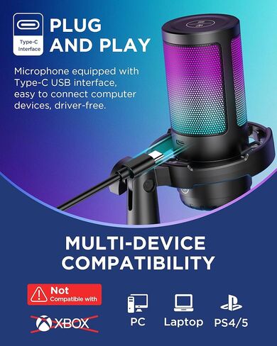 InnoGear USB Gaming Microphone Set, Noise Cancellation Condenser Mic with Boom Arm RGB Mute Headphones Jack for Streaming Podcasting Recording Vocal PC Computer YouTube Discord PS4 PS5, Black in Saudi Arabia