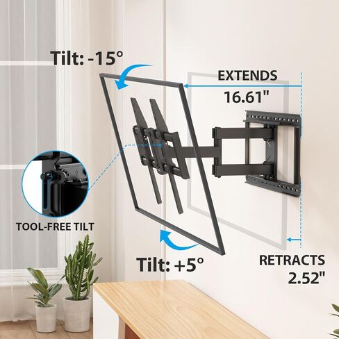 32-90" Full Motion Sliding TV Wall Mount, Fits 16" 18" 24" Wood Studs, Wall Mount TV Bracket with Smooth Swivel, Tilt, Extension, Holds up to 150lbs, Max VESA 600x400mm, Fit Most 75 85 86 TVS in Saudi Arabia