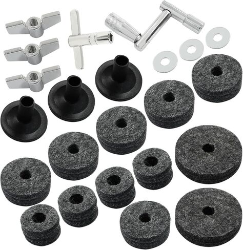 Piutouyar 23 Pcs Black Cymbal Replacement Accessories Set, Cymbal Stand Felts Hi-Hat Cup Felt Hi-Hat Clutch Felt with Cymbal Sleeves with Base, Wing Nuts, Cymbal Washer, and Drum Key in Saudi Arabia