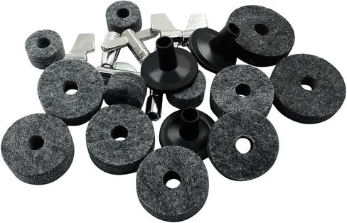 Piutouyar 23 Pcs Black Cymbal Replacement Accessories Set, Cymbal Stand Felts Hi-Hat Cup Felt Hi-Hat Clutch Felt with Cymbal Sleeves with Base, Wing Nuts, Cymbal Washer, and Drum Key in Saudi Arabia