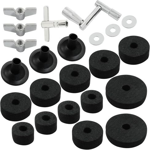 Piutouyar 23 Pcs Black Cymbal Replacement Accessories Set, Cymbal Stand Felts Hi-Hat Cup Felt Hi-Hat Clutch Felt with Cymbal Sleeves with Base, Wing Nuts, Cymbal Washer, and Drum Key in Saudi Arabia