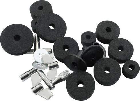 Piutouyar 23 Pcs Black Cymbal Replacement Accessories Set, Cymbal Stand Felts Hi-Hat Cup Felt Hi-Hat Clutch Felt with Cymbal Sleeves with Base, Wing Nuts, Cymbal Washer, and Drum Key in Saudi Arabia