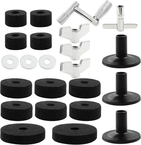 Piutouyar 23 Pcs Black Cymbal Replacement Accessories Set, Cymbal Stand Felts Hi-Hat Cup Felt Hi-Hat Clutch Felt with Cymbal Sleeves with Base, Wing Nuts, Cymbal Washer, and Drum Key in Saudi Arabia